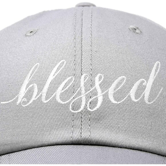 Women's Blessed Embroidered Gray Soft Cotton Classic Dad Baseball Hat Cap - Picture 2 of 5